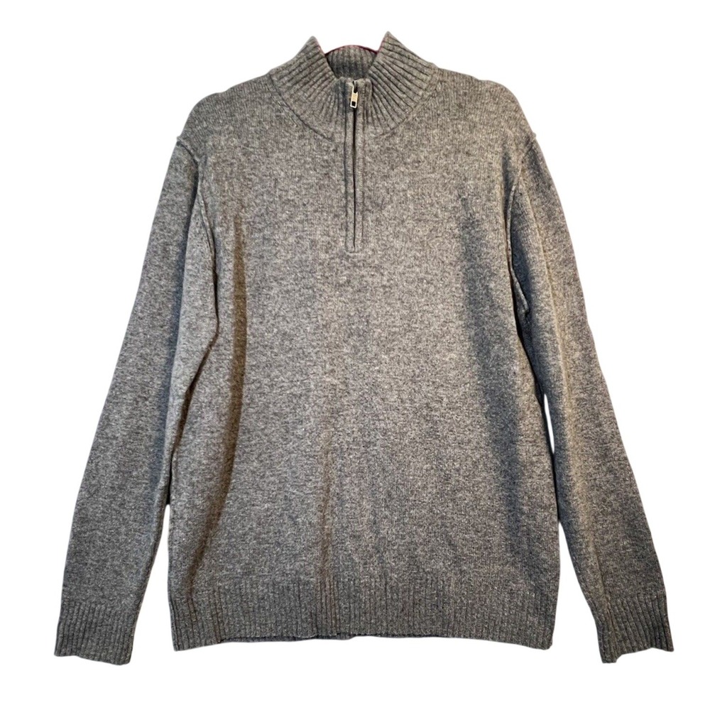 Rochas Paris Mens Sweater Quarter Zip Large Grey Heather Mock Neck Pullover Knit